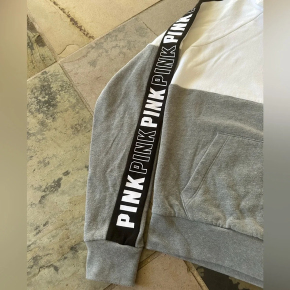 Victoria’s Secret PINK Colorblock Quarter-Zip Logo Tape Pullover Gray Size XS - Picture 4 of 5